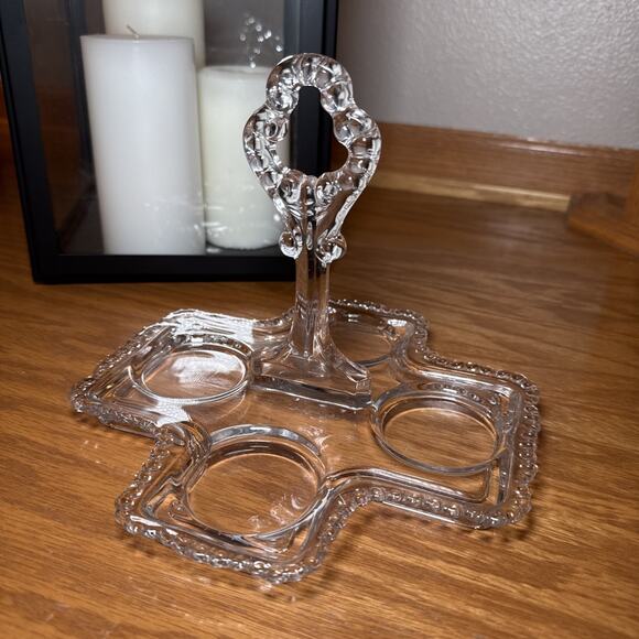 Unbranded Other - VTG Heavy Pressed Glass Tidbit Tray Relish Server Center Handle Candy Nut Dish